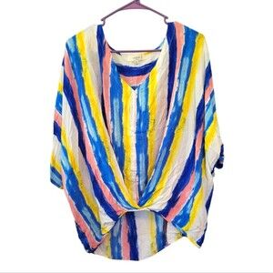 Umgee Multicolor Stripe Drapey Blouse Size 1X Bright Boho Summer